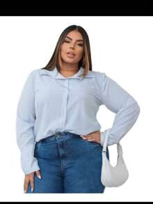 Striped Fabric Buttons Front Casual Daily Spring/Summer/Winter - Baby Blue - View 3