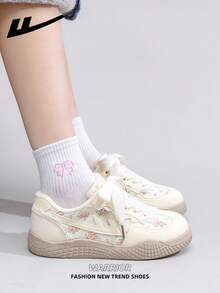 1 Pair WARRIOR Women's Thick Sole Lace-Up Soft Bottom Casual Shoes, Low-Top Outdoor Flat Shoes, Warm Winter Shoes, Commuting Shoes, Round Toe Low Heel Non-Slip Solid Color Elegant Soft Bottom Hiking Suitable For Students Graduation Photos Flat Shoes, Low-Top Leather Sneakers