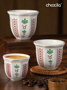 1个中东沙特咖啡杯，棕榈树图案，一杯咖啡，杯子，茶杯，马克杯，浓缩咖啡杯，牛奶杯，中东风格，咖啡配件，适合家庭聚会、节日礼物、下午茶、圣诞礼物、咖啡角 - 咖啡杯 - 查看 3