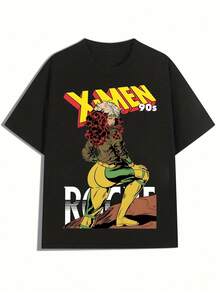 Black T - Shirt With 90s X - Rogue Print,Casual Print,Comfortable And Versatile,Pure Cotton - Black - View 1