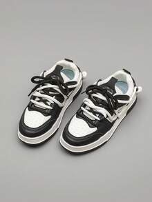 Lightweight & Breathable Low-Top Casual Chunky Sneakers, Versatile For Men - 黑與白 - 查看 5