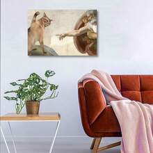 Unframed Michelangelo's Cat Canvas Art Print - 23.6x15.7in, Waterproof Wall Decor For Living Room,Bedroom,Office,Dining Area,Bar - Whimsical Twist On Classic Painting