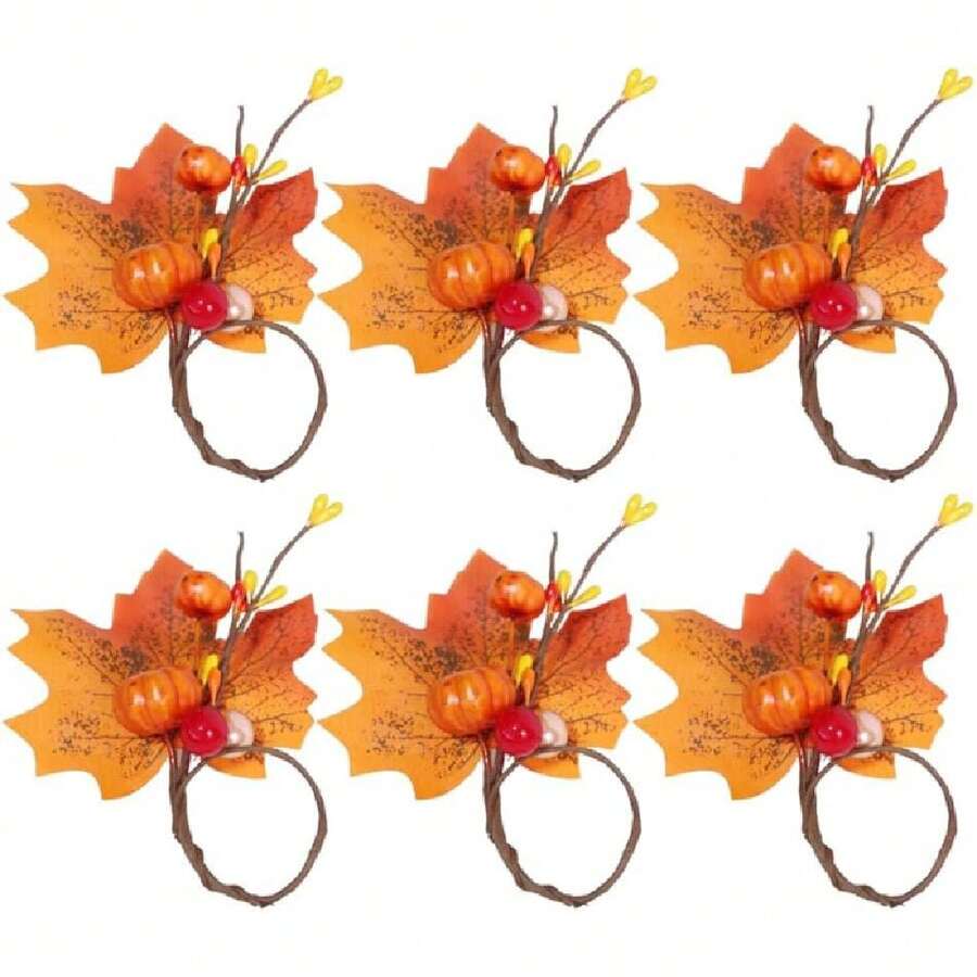 Pumkins Napkin Rings Set Of 6 Thanksgiving Napkin Ring Holder Berry Napkin Ring Harvest Maple Fruit Pumpkin Napkin Ring For Fall Gathering Thanksgiving Dinner Table Dration (Pumkin-6pc),27871374 - 白色 - 查看 1
