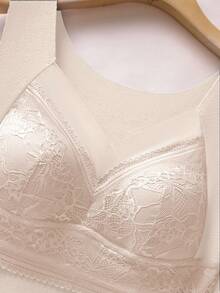 女士保暖背心，新款网眼图案抓绒保暖内衣，舒适固定罩杯聚拢文胸，无钢圈文胸，一体式无袖保暖加热打底衫。 - 杏色 - 查看 7