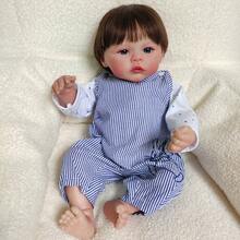 18 Inch Realistic Vinyl Meadow Handmade Reborn Doll, Full Silicone Lifelike Doll With Rooted Hair, Collectible Companion Toy, Birthday Christmas Gift, Comes With Random Style Bottle, Pacifier, Diaper - Dusty Blue - View 4