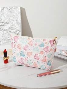1-3pcs Multi-Color Full Print Big Heart Makeup Bag Handbag, Multi-Functional Cosmetic Organizer Bag, Portable Travel Accessories Storage Pouch, Large Capacity Zipper Pencil Brush Bag, Suitable For Travel, Party, Gift, Dorm, Beauty Tools, Holiday Essentials Make Up Bag Makeup Pouch Cosmetic Bag Toiletry Bag Wash Bag Travel Essential Cruise Essentials Vacation Essentials For Men Women
