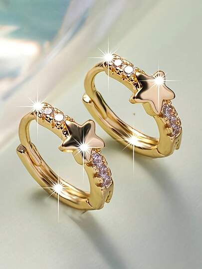 1 par de aretes bohemios hipoalergénicos con diseño de estrella para adolescentes, con gemas sintéticas, diseño de círculo dorado, adecuados para fiestas en la playa, uso diario y regalos del Día de San Valentín, joyería celestial elegante, tono dorado
