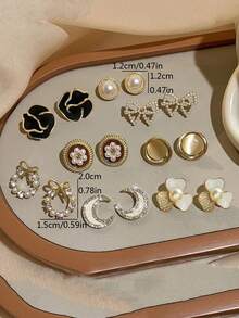 8件套复古蝴蝶镂空珍珠花朵耳环套装，设计优雅甜美，适合女士日常及节日佩戴。 - 套裝O款 - 查看 10