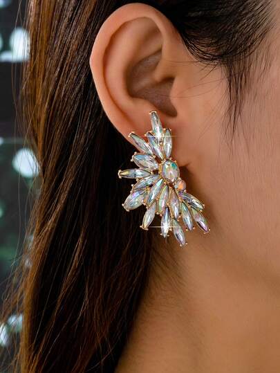 1 paire de boucles d'oreilles ailes de plumes avec faux pierres précieuses scintillantes, accessoires de boucles d'oreilles uniques pour femmes