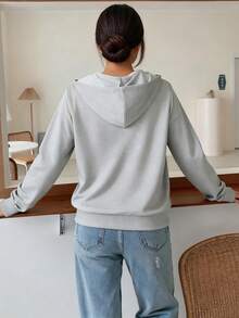 Sweat-shirt à capuche pour femmes avec poches, veste décontractée et confortable pour le printemps et l'automne - Gris - Voir 2