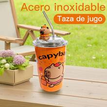 Vaso Capibara de Acero Inoxidable con Pajita y Tapa Transparente - Marfil - Viajes con capibaras - Ver 6
