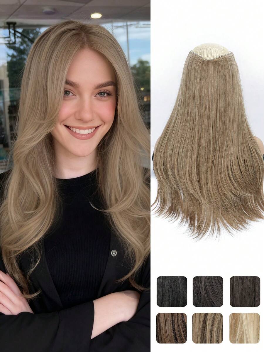 22-Inch Long Clip-In Hair Extension With Slightly Curled Ends, Made Of Synthetic Fiber, Suitable For Women's Everyday Wear. - Multicolor - View 1