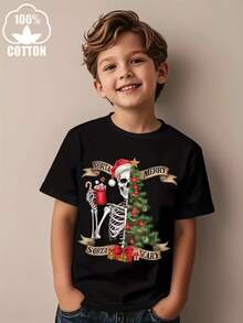 Camiseta informal de manga corta para niño con estampado de grafiti de dibujos animados, cuello redondo holgado, tejido de punto suave y transpirable, adecuada para primavera, verano y otoño, juegos diarios y actividades al aire libre, ropa infantil de temporada, ropa infantil divertida, ropa infantil cómoda, ropa infantil duradera, camisetas infantiles, moda infantil, ropa de otoño, camisetas ligeras, camisetas estampadas, niños pequeños, uso diario, regalos de cumpleaños, uso diario - Negro - Ver 1