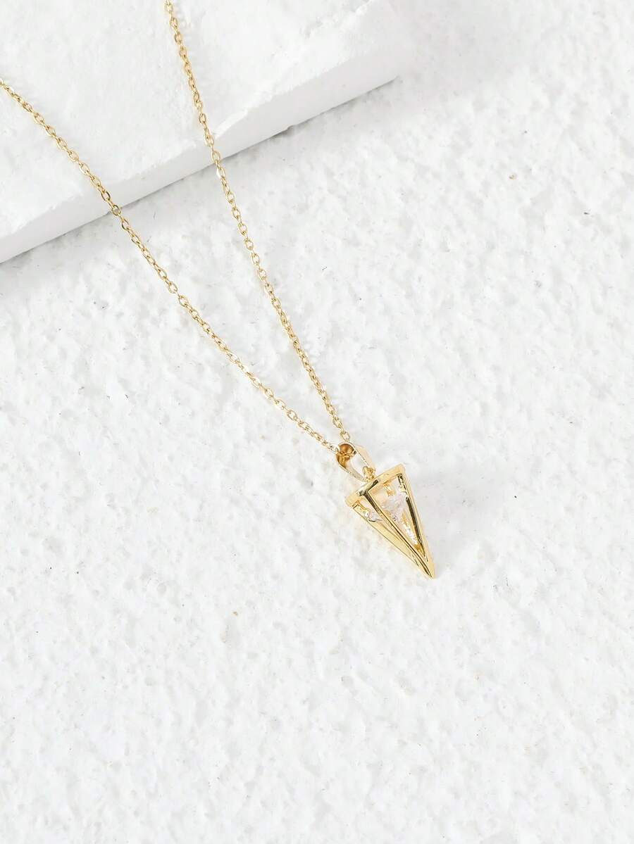 1件时尚女士项链，配有锥形锆石吊坠，适合日常佩戴，可作为礼物送给朋友或作为圣诞礼物。 - 金黃色 - 查看 1