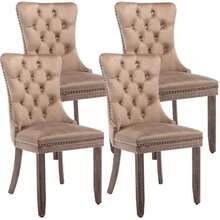 4 Piece Set Velvet Upholstered Dining Chairs, Wingback Side Chairs Button Tufted With Solid Wood Legs For Kitchen,Dining Room. - Khaki - View 12