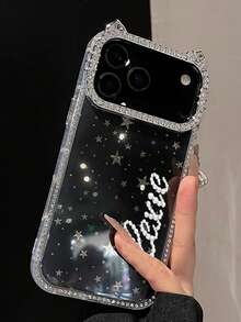 [Customized] Personalized Glitter Luxury Customized Rhinestone Name Star Cat Ears Phone Case Compatible With IPhone 17 Pro Max 17 Pro 16 15 14 13 12 11 Pro Max 16 15 Plus