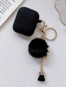 Keychain,Lanyard Apple Plush Ball Pendant Protective Case Compatible With IPhone 1/2/3/4 Pro 1/2/3 - Black - View 2