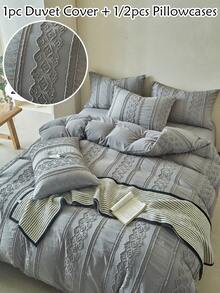 2/3-Piece Gray Tufted Textured Polyester Duvet Cover Set, A Unique Bohemian Retro Bedding Set, Suitable For All Seasons (1 Duvet Cover + 1/2 Pillowcases), Soft And Breathable, No Filling.