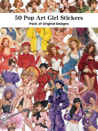 YWWBLD 50 ملصق فتاة فن البوب للحقائب والسكيت بورد والجيتار والكمبيوتر المحمول وزجاجات المياه، ملصقات شفافة للزخرفة وال- DIY
