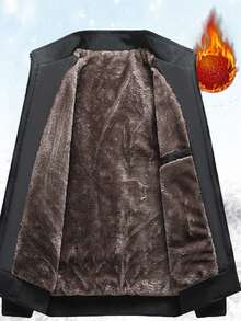 Men's Long Sleeve Thick Thermal Lind Zip Up Jacket, Winter, Fall - Grey - View 4