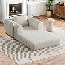 Chenille 2-In-1 Sofa Bed With Armrest Storage, Three Metal Frames, And Multiple Configuration Options. Two-Piece Set - Khaki + Chenille + 1 Seat - View 2