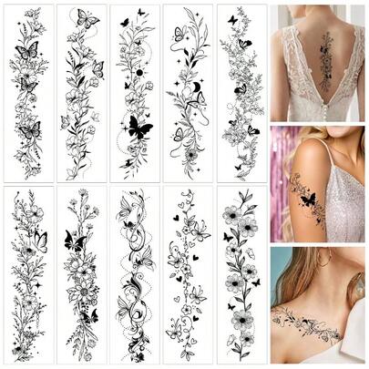 GSYY Konsait 10 Shee Ic Temporary Tattoos For Wen And Girls - Ent Flowers Butterfly And Hear Fake Tattoos For Paes Makeup Festivals Face And Body Art