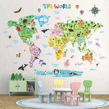 DLT1615 Animal World Map Wall Stickers Wall Decals Peel And Stick Removable Wall Stickers For Nursery Bedroom Living Room - 彩色 - 查看 3