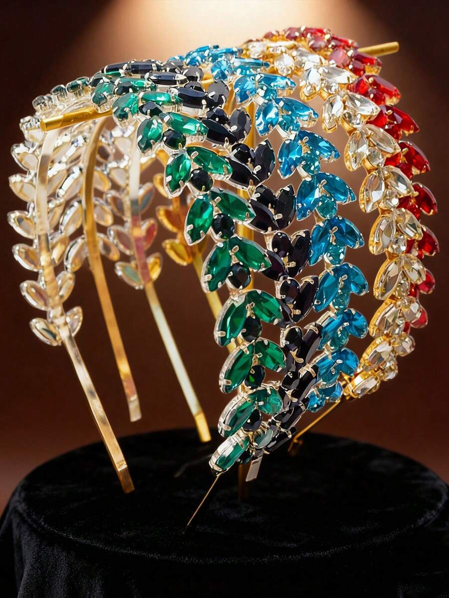 Green Crystal Rhinestone Headband, Wedding Hair Accessory, Women & Girls Bridal Headpiece, Christmas & Halloween Party Headwear - Multicolor - View 1