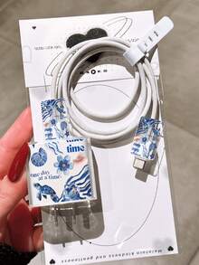 Cute Sea Turtle, Hibiscus Flower Pattern Charger Cable Protector Case, Compatible With 20W Apple Charger, Minimalist Apple Charger Protective Cover, Fits 20W Phone 15/16 Pro Max Charging Cable Protector, Scratch-Resistant, Bite-Resistant, Suitable For 13/14 Plus - Multicolor - View 2