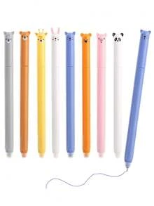 8pcs Rotating Animal Shaped Neutral Pens, Cartoon Panda & Kitty Designs, Smooth Writing With Built-In Eraser Ballpoint Pens, Suitable For Note-Taking, Writing, Studying, Exams, Can Be Used As Holiday & Learning Gifts - Multicolor - View 1