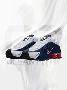 Nike Shox R4 USA (2025)– Men's Lifestyle Sneakers – Shoes For Man -Vintage-Spring & Summer-Inspired Running Shoes, Shock-Absorbing Comfort, Gym To Streetwear Casual Wear-Mother's Day Gifts-Father's Day Gift–HQ1988 400 - Midnight Navy/White/Metallic Silver/Gym Red - 查看 2