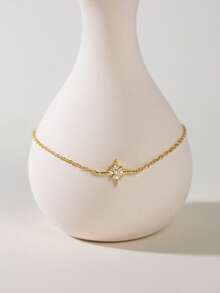 1pc S925 Sterling Silver Eight-Pointed Star Zirconia Bracelet, 14K Gold-Plated Hypoallergenic, Simple And Exquisite Women's Bracelet, Sterling Silver Jewelry, Suitable For Daily Wear, Holiday Gift