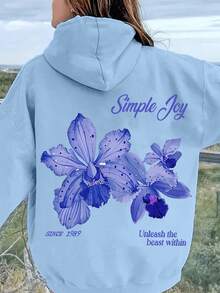 1PC Teen Girl Fresh & Sweet Flower Print Sweatshirt, Soft & Comfortable, Spring & Autumn Daily Casual Wear - Blue - View 9