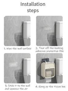 Wall-Mounted Bathroom Tissue Paper Holder - Space-Saving Bathroom Organizer, Durable, No Drilling Required, Bathroom Storage Organizer - Beige - View 8