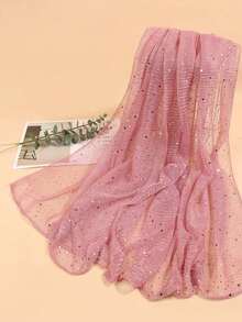 1pc Women Lightweight Solid Color Sequin Bandana,Ladies Scarf, Headscarf, Neck Wrap, Sun Protection Shawl, Suitable For Daily Use For Dress - 藍紫色 - 查看 4