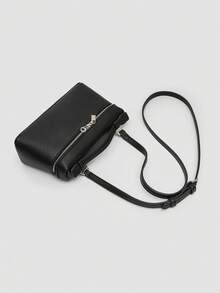 1 pieza Bolso de hombro cuadrado de unicolor con textura de grano de litchi en PU, bolso de mano pequeño para mujer, adecuado para combinar con la moda diaria, salidas, compras, fiestas, bolso de viaje elegante para mujer, regalo ideal para el Día de San Valentín, cómodo y de moda, bolso de estilo elegante, opción de regalo personalizada, accesorio 2025, estilo de moda adecuado para todas las ocasiones, sensación de lujo asequible, bolso de fiesta rebelde, perfectamente adecuado para fiestas, bodas, bailes, cenas/banquetes, bolso elegante para mujer - Negro - Ver 3