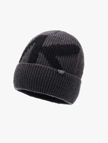 1顶男士保暖内衬黑色针织帽，加厚针织帽，冬季新款保暖滑雪帽，时尚腈纶针织帽 - 黑色 - 查看 15