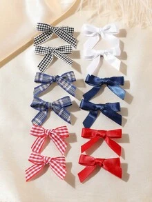 Bộ 12 kẹp tóc nơ mini họa tiết caro trơn màu cho bé gái, kẹp bên hông phong cách Y2K phù hợp với tóc mái và tóc tết - Nhiều màu - Xem 5