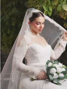 Velo de novia de 1.5M/3M de largo de encaje de pestañas de alta gama para Halloween 2025, velo de boda blanco/marfil, mantilla de boda, ropa de otoño para mujeres