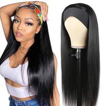 Headband Wig Human Hair Straight 18 Inch Headband Wigs For Women Glueless None Lace Front Wig Brazilian Virgin Human Hair Wigs Natural Color 200% Density - Natural Black - 查看 2