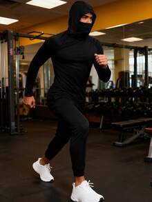 OKP 3-Pack Men's Solid Sunscreen Hooded Long Sleeve Shirt With Face Mask Quick-Drying Compression Sportswear Long Hoodie,Fishing Sun Protection Shirt,Uv Protection Clothing,Outdoor Clothing,For Outdoor Activities,Running & Fitness