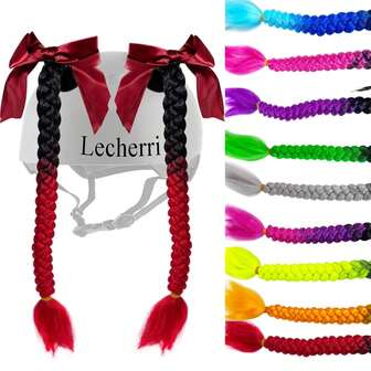 女孩辫子马尾假发，带吸盘，适用于头盔，2件装，头盔配件，带蝴蝶结的头盔假发，适用于摩托车、自行车、滑雪头盔，22英寸