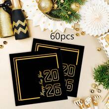 20片/40片/60片，2026新年派对用品，新年快乐一次性纸巾装饰，黑金新年装饰饮料餐巾纸，适用于圣诞酒吧2026新年派对装饰用品 - 彩色 - 查看 7