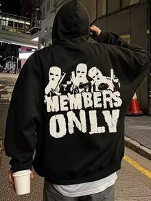 Chaqueta tipo pasamontañas con cremallera y estampado de gánster británico para hombre - sudadera con capucha de estilo urbano, lavable a máquina, apta para todas las estaciones, cómoda sudadera con capucha lista para usar, sudadera informal, sudadera con capucha con estampado divertido. - Negro - Ver 1