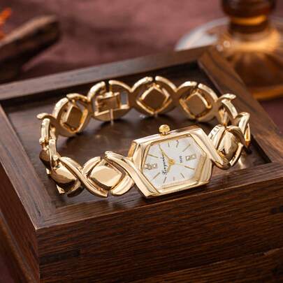 xinyunkou Rhombus Chain Women's Watch, Irregular Dial Studded Luxury Quartz Wristwatch, Elegant Lady Style