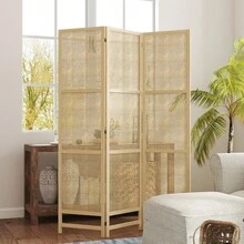 HOMCOM Paravent 3-Piece 135 X 180 Cm Room Divider Made Of PP Rattan, Foldable Room Divider Privacy Screen For Living Room, Natural On Site - 1 - View 2