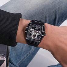 Guess Vintage Design Men's Quartz Watch, Black Silicone Strap, Waterproof Multifunctional Chronograph, Special Occasion Gift For Men GW0203G3 - GW0203G3 - View 2