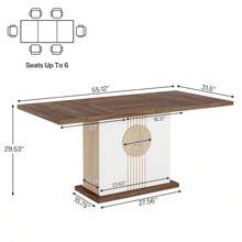 LITTLE TREE 55" Rectangular Dining Table For 4 To 6 People, Farmhouse Wood Dinner Table For Kitchen, Dining Room & Living Room - 棕色和白色 - 查看 3