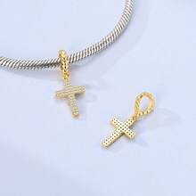1 件全镶锆石金色十字架吊坠，宗教信仰饰品，适合 DIY 蛇形链项链首饰制作 - 金色 - 查看 3