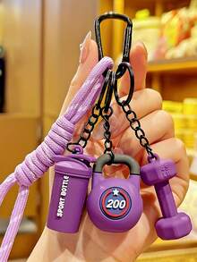 Dumbbell And Barbell Keychain Set, Perfect For Hanging On Backpacks. Creative Fitness Accessories Include Dumbbell, Barbell Plate, Boxing Gloves, Soft Pad, Football, Rugby Pendant And Other Decorative Pendants. - Multicolor - View 15